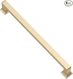 Alzassbg 6 Pack Brushed Gold Cabinet Pulls, 10 Inch(256mm) Hole Centers Cabinet Handles Square Kitchen Hardware for Cabinets AL3046BG