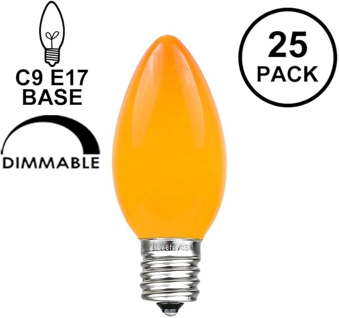 Novelty Lights 25 Pack C9 Ceramic Outdoor Christmas Replacement Bulbs, Orange, E17/C9 Intermediate Base, 7 Watt