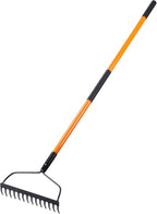 VNIMTI Garden Rake for Gardening, Heavy Duty Garden Rake for Lawns, 14 Tines Bow Rake with Fiberglass Handle, 58 Inches