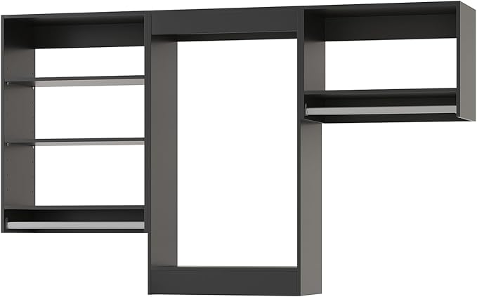 Modular Closet System, 96" Wide Closet Organizer System with Hanging Shelving , Wood Tower Closet Storage for Walk In Closets, Wall Mounted Wardrobe Organizer Kit System, Bedroom, Black