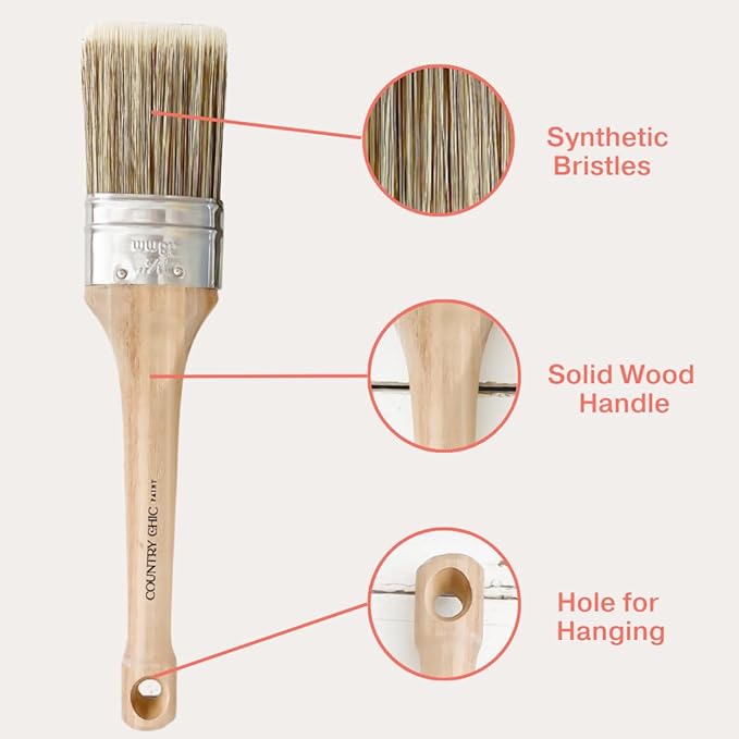 Chalk Style Paint Brush - Oval Brush with Synthetic Bristles for Smooth Furniture Paint Application with Minimal Brush Strokes, No Shedding, Vegan, Best for Water-Based Paint - 1.5"