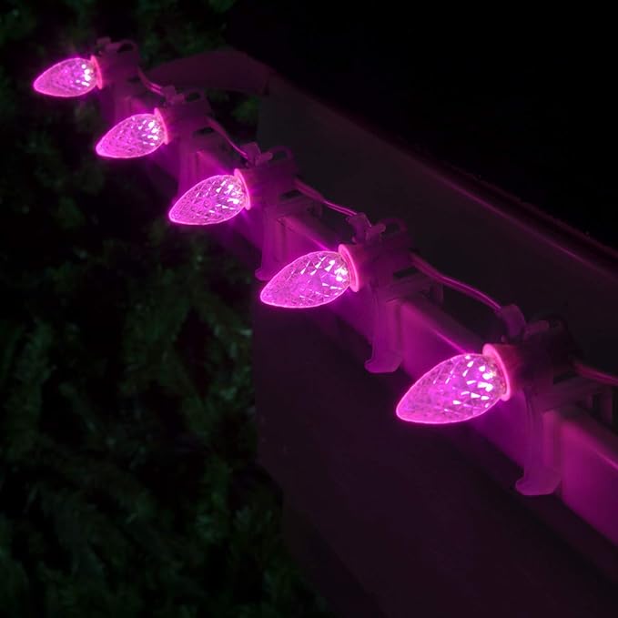 Wintergreen Lighting OptiCore C7 LED Christmas Light Bulbs - 25 Pack Heavy Duty Premium Outdoor Christmas Lights, E12 Base (Pink Faceted)