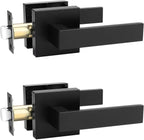 2 Pack Square Black Door Handles Interior, No Lock Passage Door Lever for Left or Right Handing, Heavy Duty Matte Black Closet Door Handle Sets