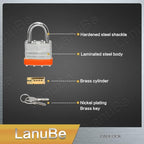 LanuBe Lock Laminated keyed Padlock (1-9/16", 40mm), keyed Alike Locks, Normal Shackle,Marked Orange Plastic Hoop, Pack of 120