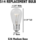 Novelty Lights 25 Pack S14 Outdoor Patio Edison Replacement Bulbs, E27 Medium Base, Clear, 11 Watt