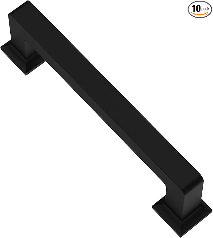 Alzassbg 10 Pack Matt Black Cabinet Pulls, 3-3/4 Inch(96mm) Hole Centers Cabinet Handles Square Kitchen Hardware for Cabinets AL3046MB
