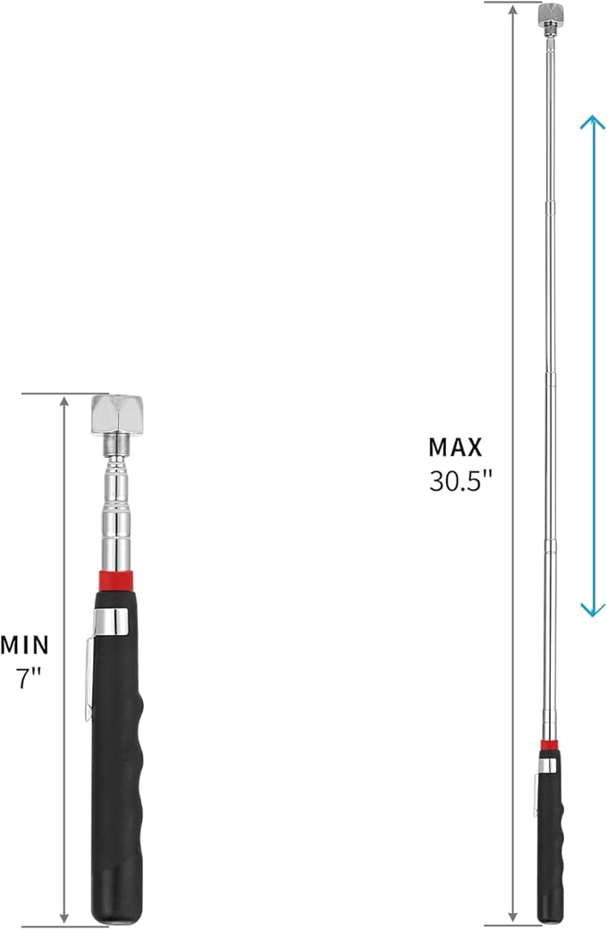 1 Piece 20LBs Telescoping Magnetic Pickup Tool, with Pen Clip Design, Magnet Stick Rod Extendable 7" to 30.5" for Men, Birthday, Father's Day, Christmas Gift