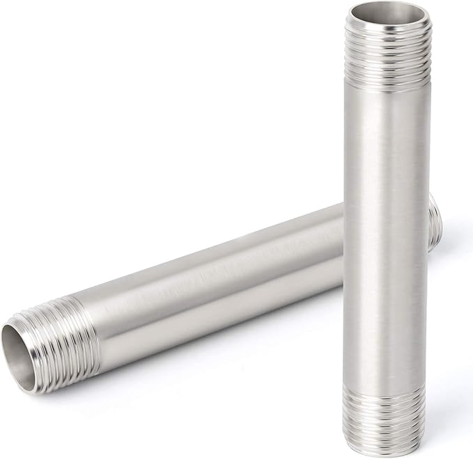 TAISHER 2Pcs Stainless Steel Pipe Fittings, 1/2" NPT x 1/2" NPT Male Threaded, 6" Length Nipple Cast Pipe