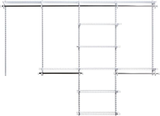 Rubbermaid Configurations Custom Closet Kit 4-8 Ft. Adjustable Metal Wire Shelving Titanium Finish Expandable Organization System Hardware Included for Home Closet/Pantry/Laundry/Mudroom