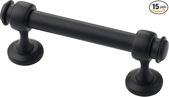 Alzassbg 15 Pack Matt Black Cabinet Pulls, 3 Inch(76mm) Hole Centers Cabinet Handles Kitchen Hardware Straight Bar for Cabinets and Drawer AL3082MB