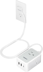 Short Flat Extension Cord, TESSAN Small Power Strip with 3 USB Port (1 USB C), 3 Outlets Small Charging Station, 3 ft Slim Plug for Cruise Travel Office School Dorm Room Essentials