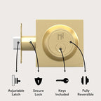 Mega Handles - Prime Deadbolt I Entry Deadbolt Lock - Heavy Duty Square Locking Deadbolt for Left or Right-Handed Doors - Interior/Exterior - Satin Brass