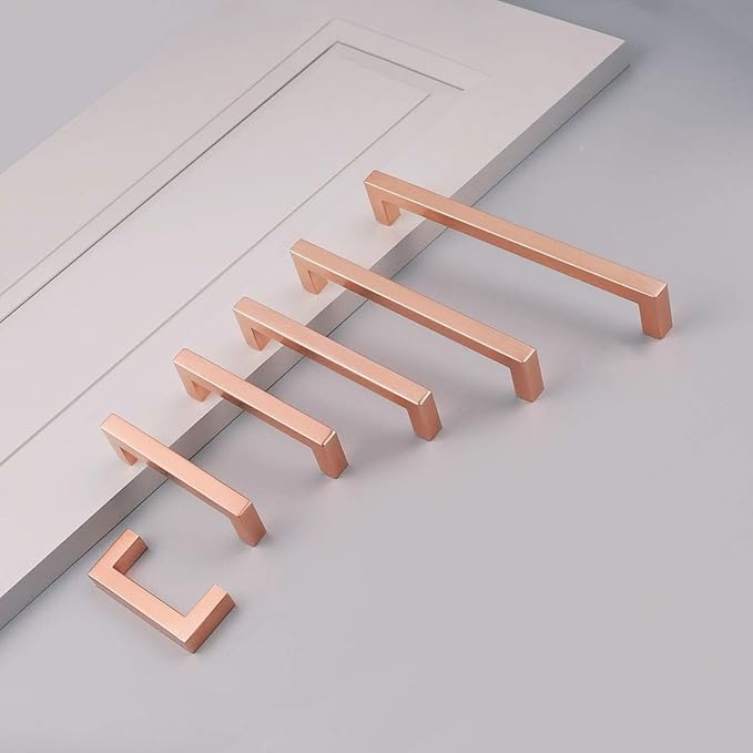 20 Pack 8 Inch Drawer Pulls Rose Gold Square Cabinet Handles Modern Stainless Steel Kitchen Cabinet Handles Dresser Hardware Handles Hole Center 203mm