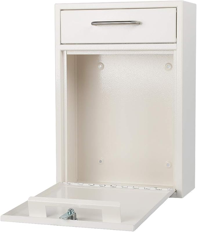 KYODOLED Steel Key Lock Mail Boxes Outdoor, Locking Wall Mount Mailbox, Security Key Drop Box, Collection Boxes,16.2H x 11.22L x 4.72W Inches, White X Large