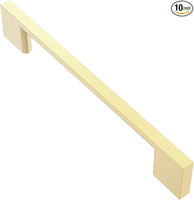 Alzassbg 10 Pack Brushed Gold Cabinet Pulls, 6.3 Inch(160mm) Hole Centers Rectangle Cabinet Handles Kitchen Pulls for Drawers and Cabinets AL3051BG