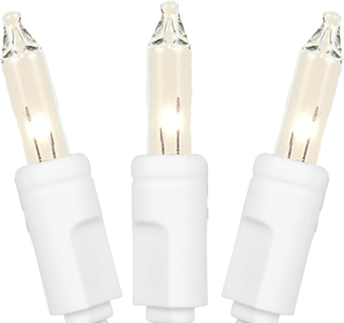 Novelty Lights 50 Feet 100 Bulb Incandescent Mini Light String, Clear with 6-Inch Spacing on White Wire, UL Listed Commercial Grade Indoor/Outdoor Mini Lights, Connectable End-to-End