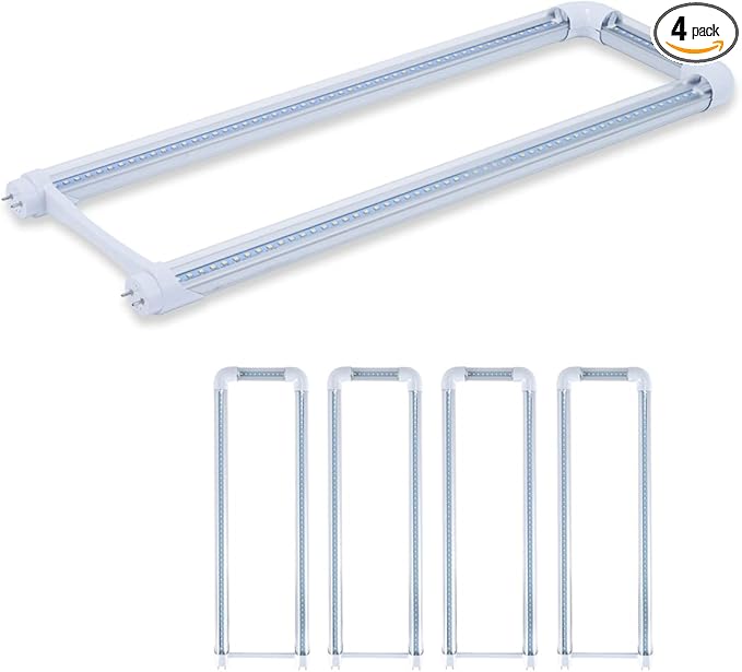 4-Pack T8 U Bend LED Tube Light 2FT 24W (60W Equivalent) U Shaped Bulb 6000K Daylight White 2640lm for Fluorescent Replacement, Dual-End Powered