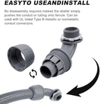1/2 inch Liquid Tight Connector PVC Flexible Conduit Connector UL Listed Liquid Tight Conduit Fittings 10 Pack (5 pcs 180D/5 pcs 90D)