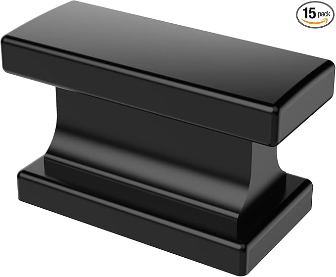 Alzassbg 15 Pack Matt Black Cabinet Knobs, 1.46 Inch(37mm) Rectangle Kitchen Hardware Knobs for Cabinets and Drawers AL6061MB