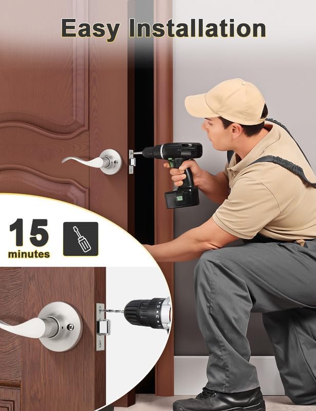 Mengico 3 Pack Satin Nickel Modern Interior Passage Door Knobs, Keyless Door Handle for Hallway & Closet, Wave Style Non-Locking Door Lever Reversible for Left & Right Handed