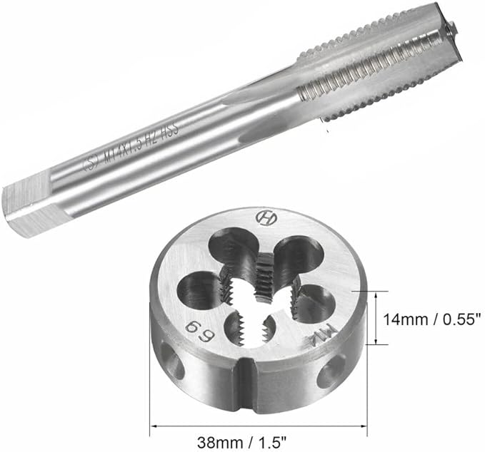14mm x 1.5 HSS Metric Tap and Die Set Right Hand Thread,Tapping DIY Tool 3pcs (M14 x 1.5mm)