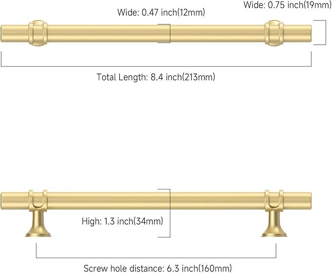 Asidrama 10 Pack 6.3 Inch(160mm) Brushed Gold Kitchen Cabinet Handles, Cabinet Pulls Kitchen Cabinet Hardware Cupboard Handles Drawer Pulls