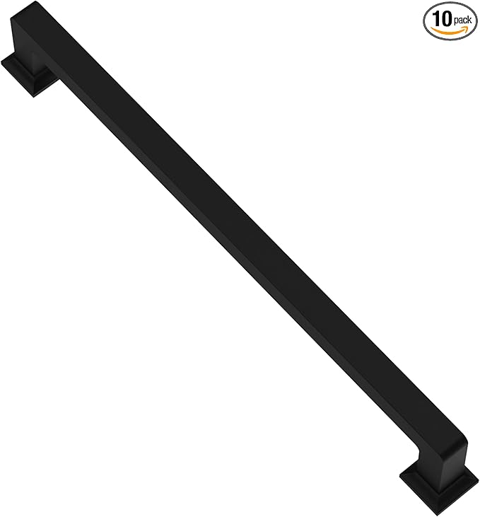 Alzassbg 10 Pack Matt Black Cabinet Pulls, 7-1/2 Inch(192mm) Hole Centers Cabinet Handles Square Kitchen Hardware for Cabinets AL3046MB