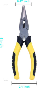 8-Inch Needle Nose Pliers: Paper Clamp Precision, Premium Heavy-Duty CRV Steel, Large Soft Grip with Wire Cutter,Chrome Vanadium Steel Long Nose Cutting Pliers