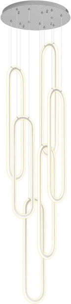 Flashing God H138 Modern Chandelier 6-Rings Large Chandelier for High Ceiling Led Dimmable Ring Pendant Lighting Chrome Contemporary Chandeliers for Villa Foyer Entrance Living Room