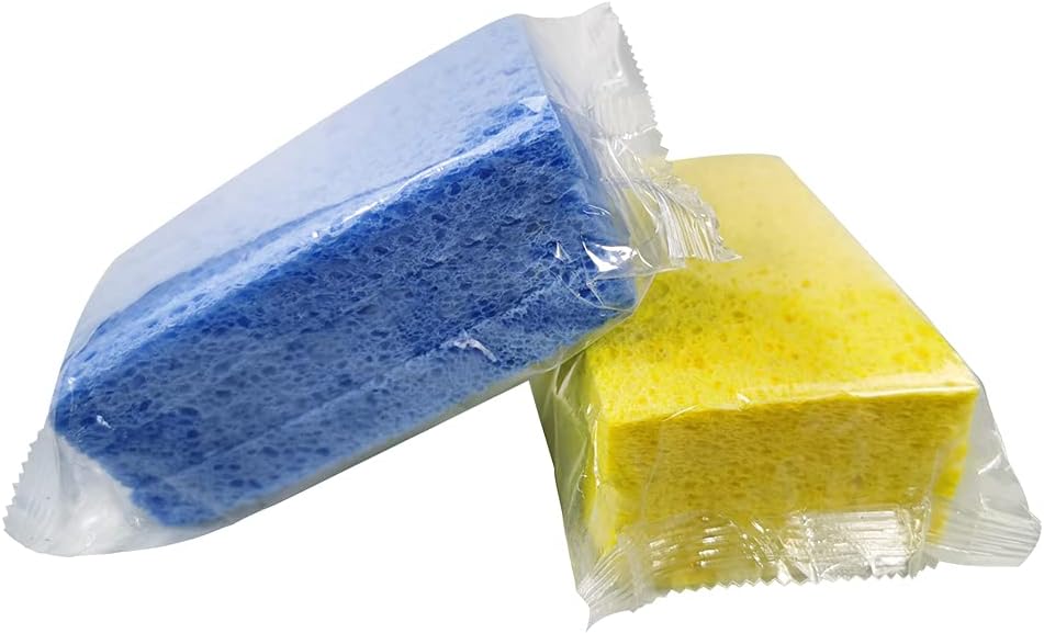 Cellulose Sponges Kitchen, for Washing Dishes, in Bulk, 24 Pack (3 Count x 8 Individually Wrapped + 2 Free Scouring Pads), 100% Natural Biodegradable