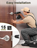 Mengico 8 Pack Satin Nickel Privacy Door Lever, Modern Interior Door Knobs Locks for Bedroom and Bathroom, Heavy Duty Door Handle, Reversible Wave Lever Handle