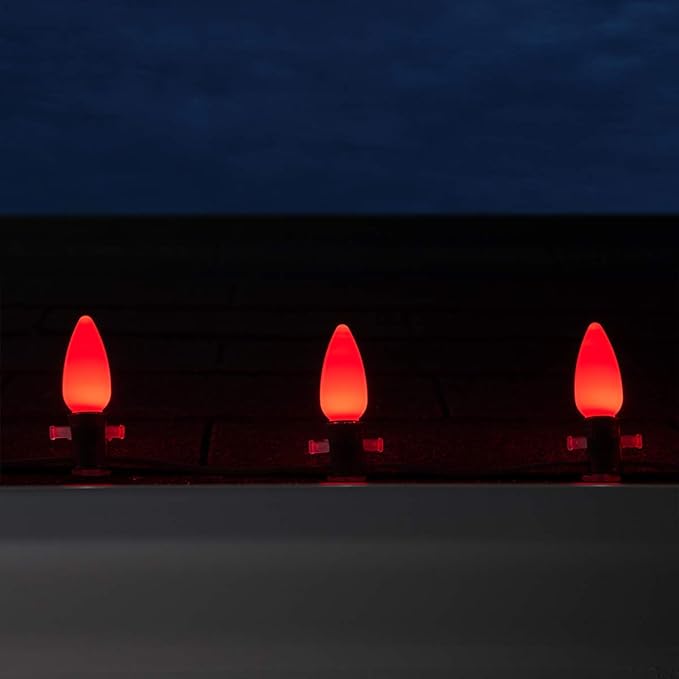 Wintergreen Lighting 25-Pack OptiCore C9 LED Red Christmas Light Bulbs - Valentine Lights Ceramic Style Vintage Christmas Lights Replacement Indoor/Outdoor, E17 Base (Red Smooth)