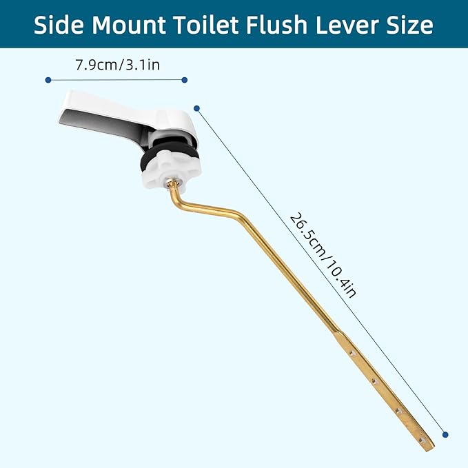 Hygie Rinse Metal Toilet Handle Lever Flush Replacement, 2PCS Universal Side Mount Toilet Handle with Stainless Steel Flapper Chains, Toilet Repair Kit, White