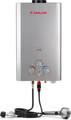 GASLAND 2.64GPM Tankless Water Heater Propane 10L, Outdoor Propane Camping Hot Water Heater, Overheating Protection, Easy to Install, Use for RV Cabin Barn Camping Boat, Silver, BE264S