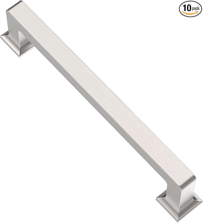 Alzassbg 10 Pack Brushed Satin Nickel Cabinet Pulls, 5 Inch(128mm) Hole Centers Cabinet Handles Square Kitchen Hardware for Cabinets AL3046SN
