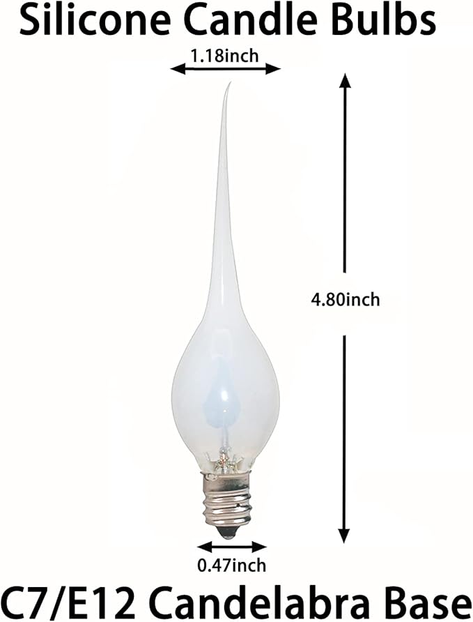 Christmas Flicker Flame Candle Light Bulbs, Country Style Silicone Dipped Flickering Replacement Bulbs for Electric Window Candles, Chandelier, E12 Candelabra Base, 1Watt, 120 Volt, 12 Pack