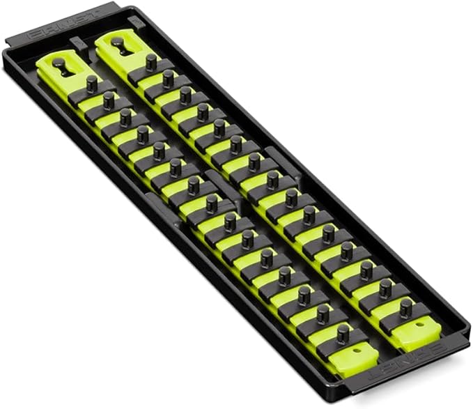 Ernst Manufacturing 8467HV 13-Inch Socket Boss, Premium 2-Rail 1/4-Inch-Drive Socket Organizer Rails, High Visibility - Made in the USA