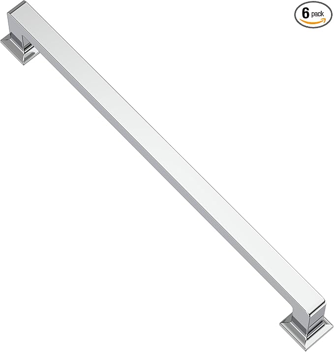 Alzassbg 6 Pack Polished Chrome Cabinet Pulls, 7-1/2 Inch(192mm) Hole Centers Cabinet Handles Square Kitchen Hardware for Cabinets AL3046CP