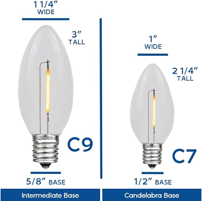 Novelty Lights Ceramic Christmas Replacement Bulbs - Outdoor Individual Bulbs for Events, Holiday Parties, Patios, and More - C7/E12 Candelabra Base, 5 Watt Lights (Multicolor, 25 Pack)