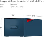 post & porch Malone Mailbox | Post Mounted Mailbox | Black/White/Gray/Brown/Red/Blue/Green, Regular or Large, Weatherproof Mail Box for Outside, Customizable (Blue, Large)
