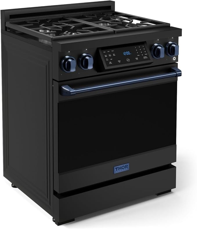 Gordon Ramsay by THOR Kitchen 30 Inch Professional Gas Range with Tilt Panel Touch Control in Black/Navy Blue