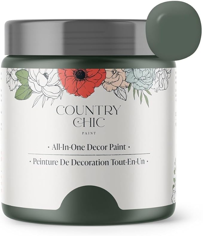 Country Chic All-in-One Chalk Paint for Furniture, Cabinets, Home Decor, Eco-Friendly, Matte Finish, Built-In Primer & Top Coat for Wood, Metal - Hollow Hill (Dark Green) - 8 oz (237 ml)