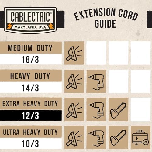 25 Ft Black Oil Resistant Extension Cord for Farms & Ranches - 12/3 SJTOW Heavy Duty 12 Gauge Outdoor Cable with 3 Prong Grounded Plug, 15 AMP