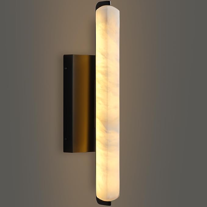 Alabaster Wall Sconces, 15in Black Alabaster Sconce, Modern Spanish Natural Marble Sconces Lights, Rectangle Sconces for Bathroom Vanity Bedroom Living Room Staircases Hallway