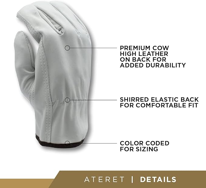 ATERET 36 Pairs Small Heavy Duty Durable Cowhide Leather Work Gloves I Driver Gloves for Truck Driving, Warehouse, Gardening, Farming