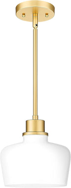 Emak Modern Pendant Lights Kitchen Island, 8 Inch Gold Pendant Light with Milk Glass Shade, Hanging Light Fixture for Kitchen Island, Dining Room, Bathroom, Bedroom, PL122-GD-ML