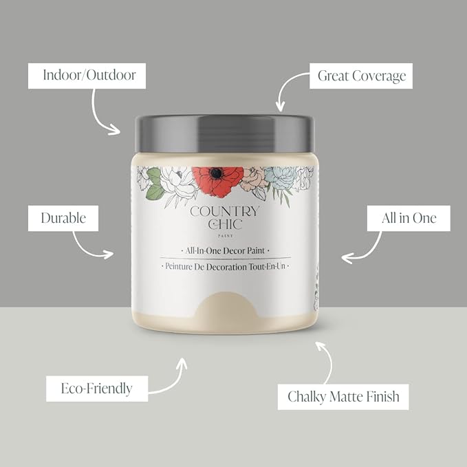 Country Chic All-in-One Chalk Paint for Furniture, Cabinets, Home Decor, Eco-Friendly, Matte Finish, Built-In Primer & Top Coat for Wood, Metal - Cheesecake (Off White) - Quart 32 oz (950 ml)