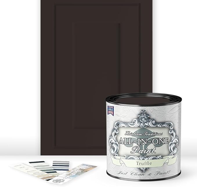 ALL-IN-ONE Paint, Durable cabinet and furniture paint. Built in primer and top coat, no sanding needed. Includes our 30 featured color card - Truffle (warm, dark brown), Quart