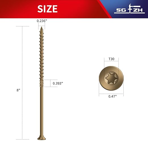 #14 x 8 Inch Deck Screws (17Pcs) 1lb. Carbon Steel, Yellow, Flat Head, Rust Resistant epoxy Coated, with T30 Star Bit