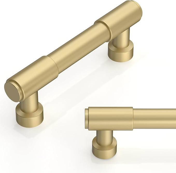 TA010 10 Pack Brushed Gold Cabinet Pulls 3 Inch(76mm) Kitchen Cabinet Handles Cabinet Hardware for Drawer Pulls